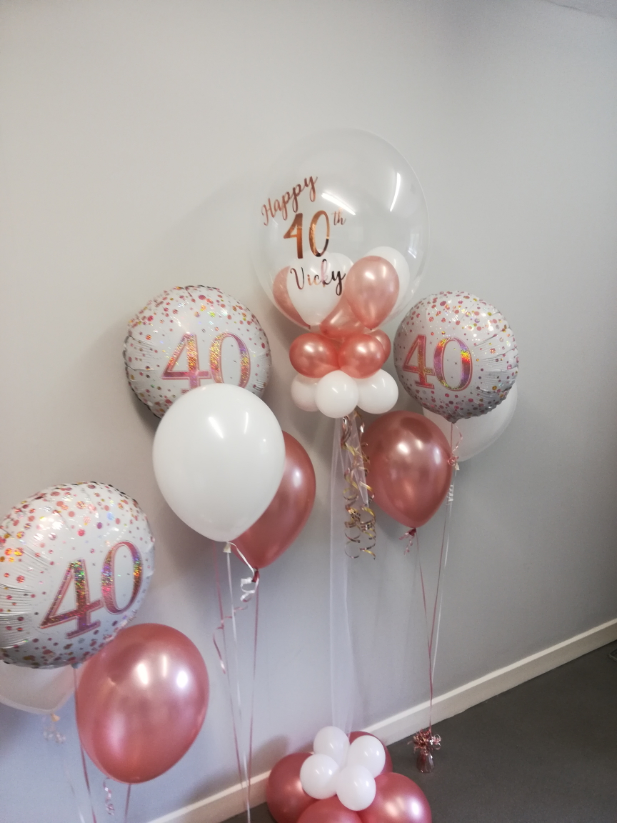 50th Birthday White & Rose Gold Fizz Foil Balloon Cluster | Party Blowout
