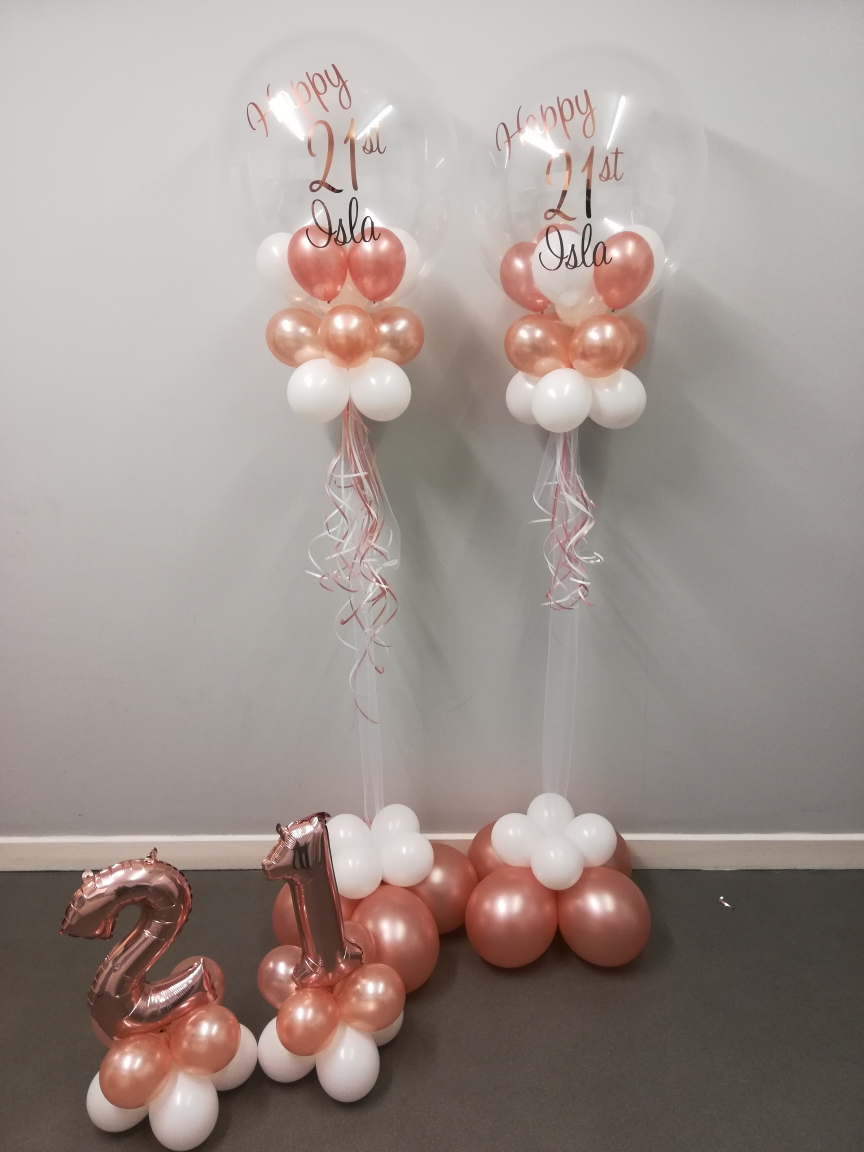 Small Rose Gold 1 on base of balloons : Party Blowout Cumbernauld Glasgow